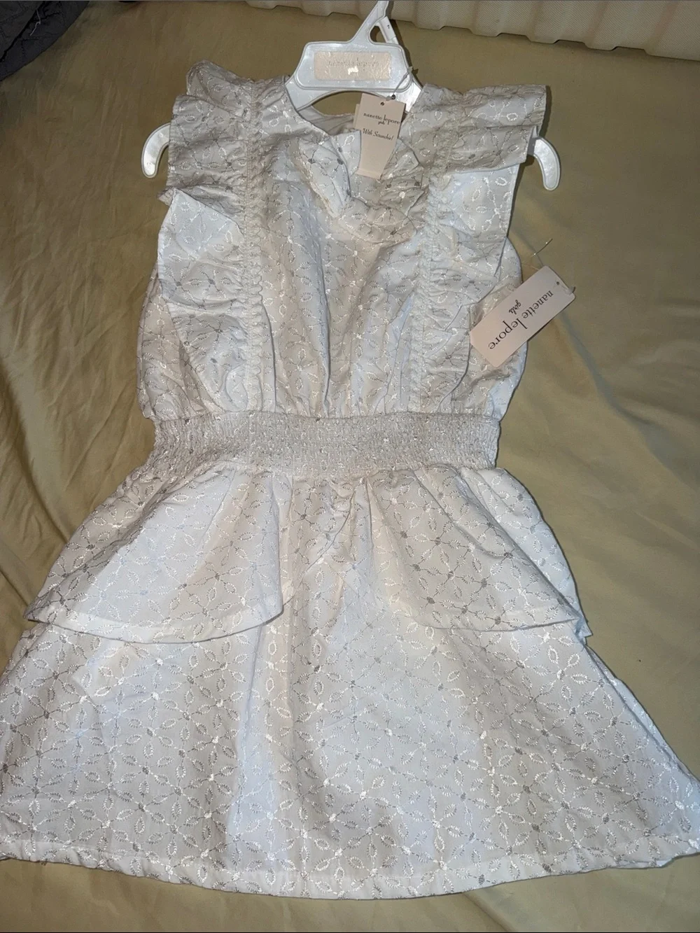Mayoral White Eyelet Ruffle Waist Dress